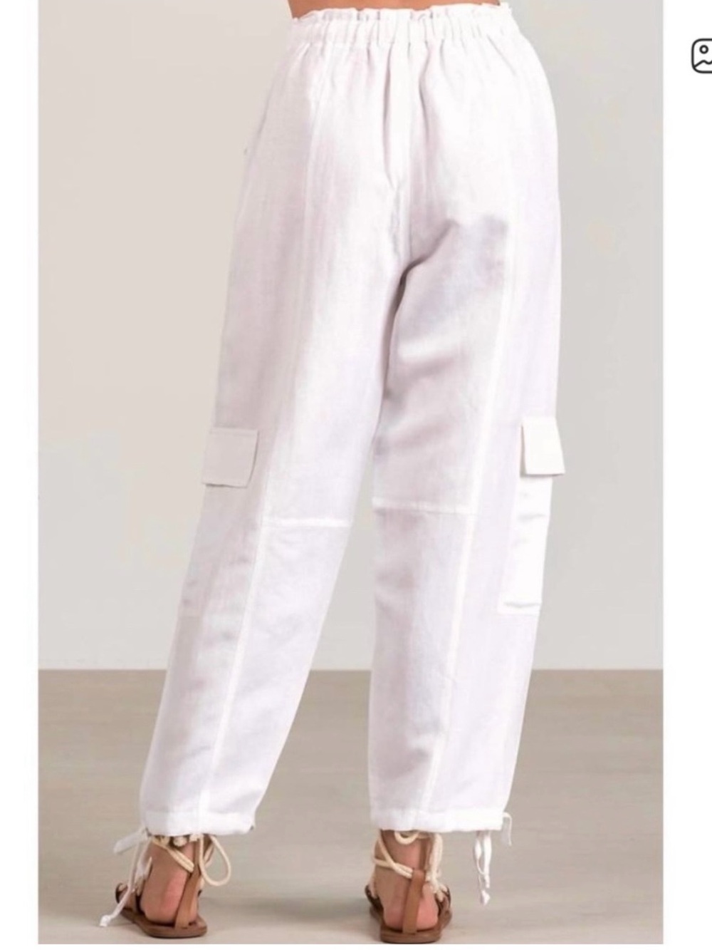 ELAN Linen & Cotton Blend White Lined Cargo Pull On Pants. SZ LG. Coastal. EUC - Picture 2 of 9